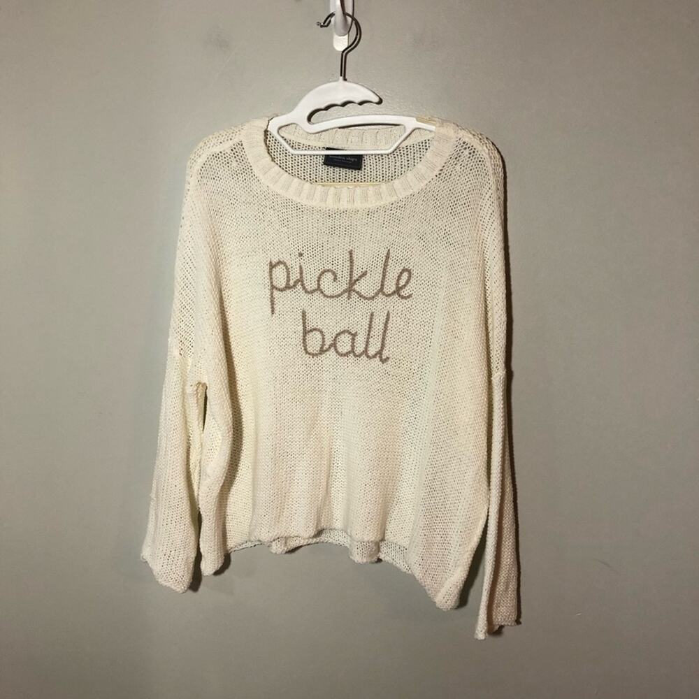 Wooden Ships Pickleball Crew Cotton cream Sweater "pickle ball" X/S open knit